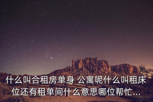 什么叫合租房单身 公寓呢什么叫租床位还有租单间什么意思哪位帮忙...